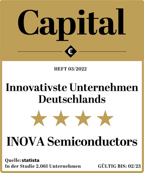 Inova Semiconductors von Capital und CHIP in verschiedenen Studien als eines der innovativsten Unternehmen Deutschlands ausgezeichnet